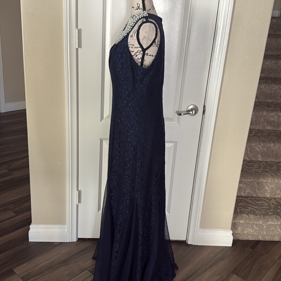 R&M Richards Beaded Blue Halter Maxi Dress - Picture 7 of 11